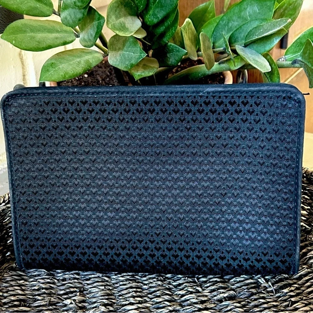 LANVIN Monogrammed Cosmetic Bag Black Zippered Pouch Clutch